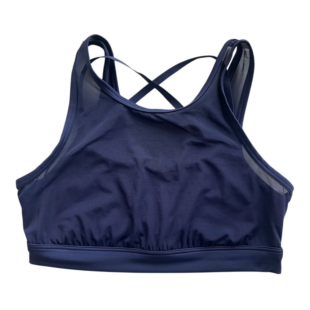 OFFLINE by Aerie Lg Navy Blue High Neck Mesh Overlay Crisscross Back, Sports Bra